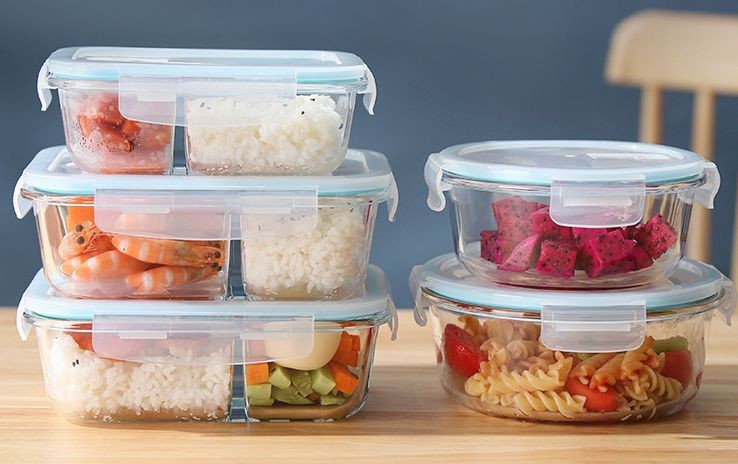 Bac à légumes en verre à haute teneur en bore, résistant à la chaleur, boîte à déjeuner scellée et délimitée, boîte à Bento à fruits pouvant être chauffée au micro-ondes